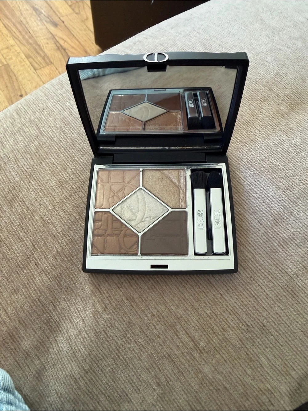 Dior Black Quilted Leather Compact with Silver Logo